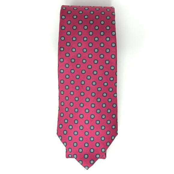 Chaps Ralph Lauren Silk Tie Pink Blue Geometric Floral Made USA - Picture 2 of 6